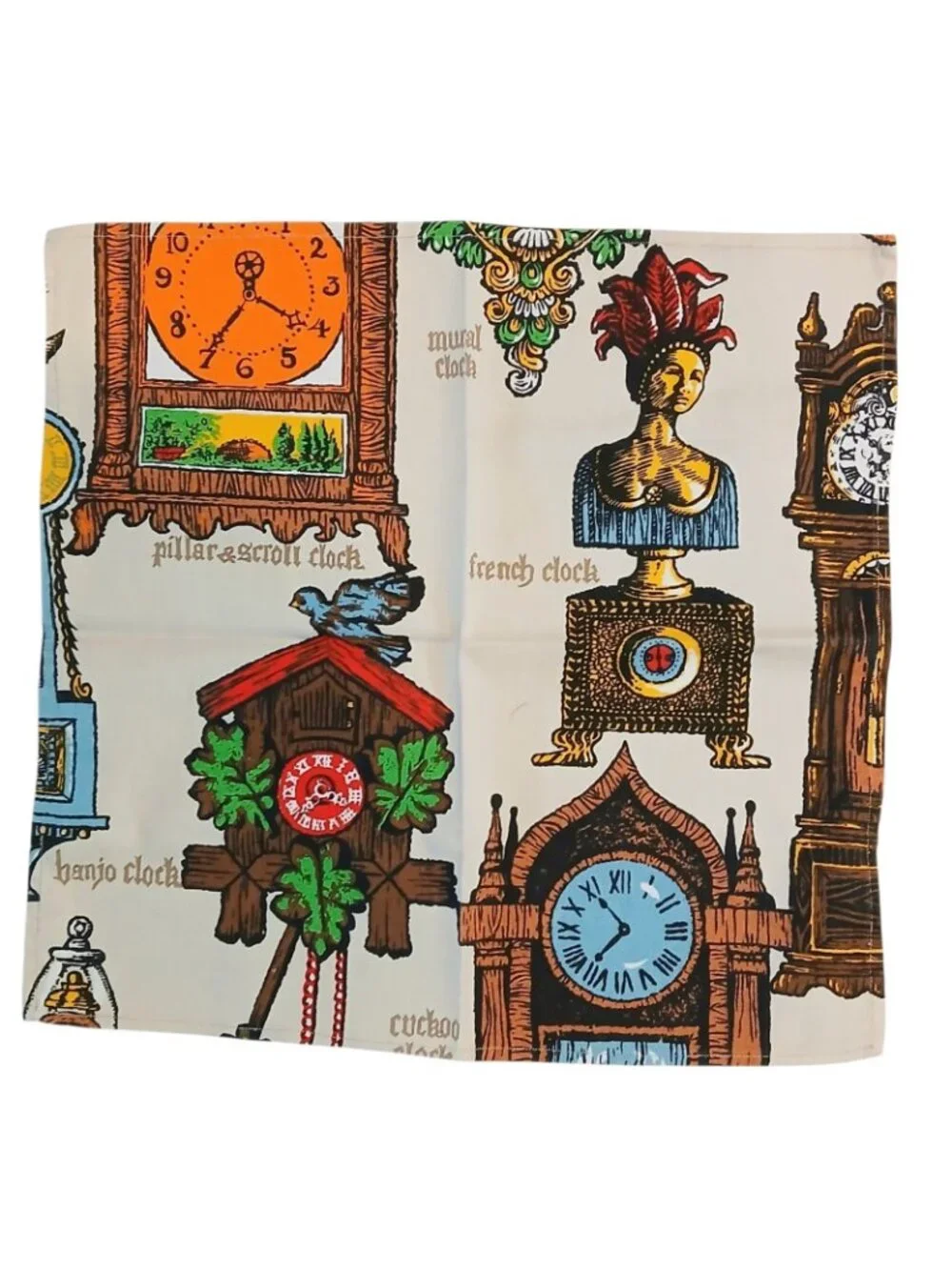 Retro Clock Cloth Napkins Set of 5 Novelty Timepiece Print 15x14.5